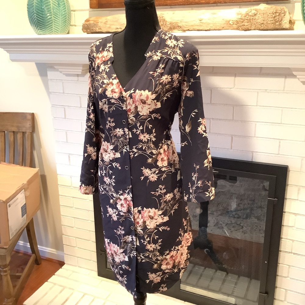 #308 Amazing 41 Hawthorn Floral Shirtdress Size Large - Picture 2 of 9